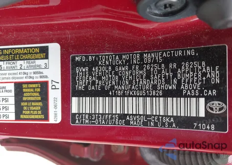 2016 Toyota Camry Se из США, поврежденный, VIN 4T1BF1FKXGU513826